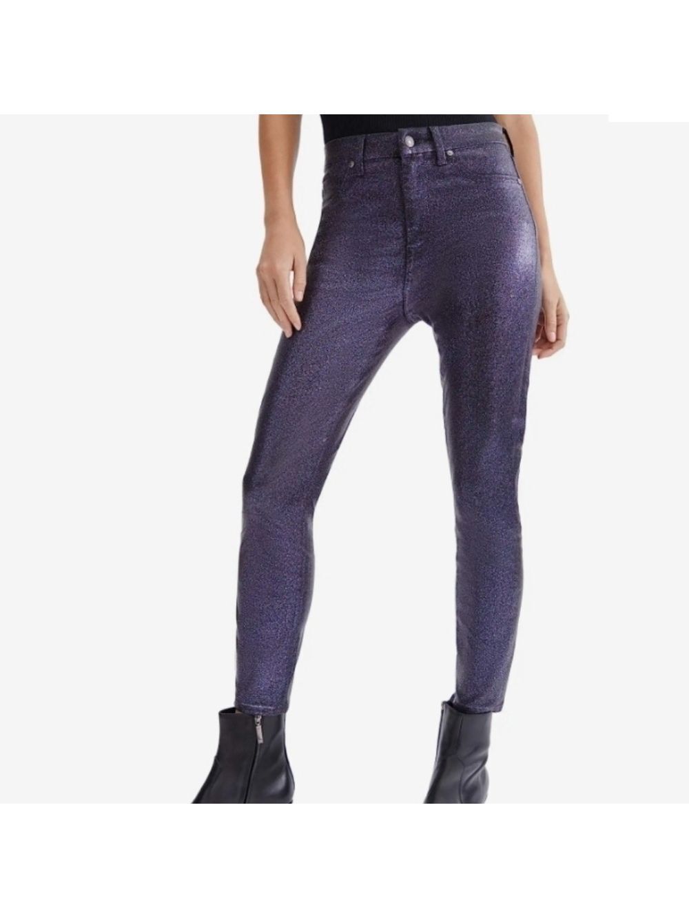 7 For All Mankind High-Waist Ankle Skinny in Black Glitter